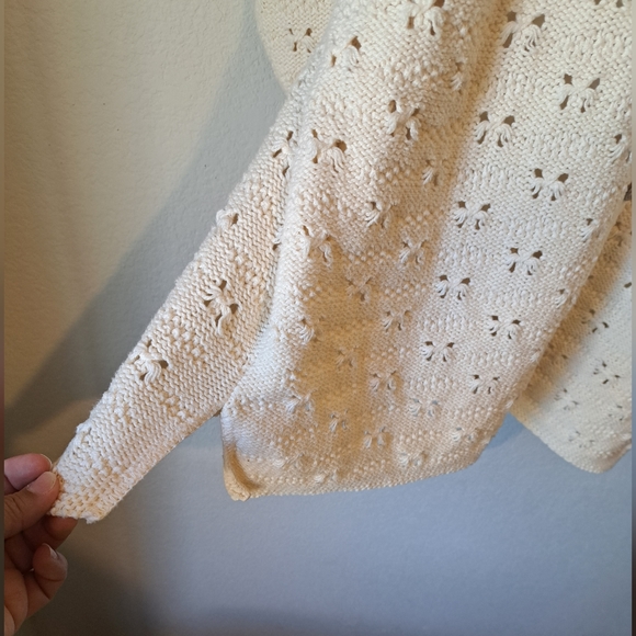 Long Sleeve Knitted Cardigan. Cream color. - Picture 9 of 13